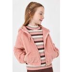 Otroški pulover Mayoral roza barva, s kapuco - roza. Otroški pulover s kapuco iz kolekcije Mayoral. Model z zapenjanjem na zadrgo, izdelan iz udobne pletenine.