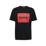 HUGO bombažna majica - črna. Ohlapna kratka majica iz kolekcije HUGO. Model izdelan iz tanke, elastične tkanine. izjemno udoben material.