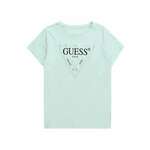 Otroška bombažna kratka majica Guess - turkizna. Otroške lahkotna kratka majica iz kolekcije Guess. Model izdelan iz pletenine, prijetne na otip. Model iz visokokakovostnega in trajnostnega materiala.