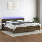 Greatstore Box spring postelja z vzmetnico LED temno rjava 200x200cm blago
