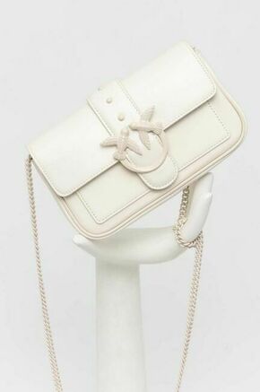 Usnjena večerna torbica Pinko bela barva