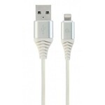 CABLEXPERT kabel USB Lightning bombažna zaščita bel 2m CC-USB2B-AMLM-2M-BW2