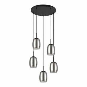 Črna/srebrna viseča svetilka s steklenim senčnikom ø 48 cm Barret – Trio Select