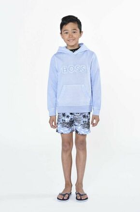 Otroški bombažen pulover BOSS s kapuco - modra. Otroški pulover s kapuco iz kolekcije BOSS. Model izdelan iz pletenine s potiskom.