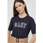 Bombažna kratka majica Gant ženski, mornarsko modra barva - mornarsko modra. Kratka majica iz kolekcije Gant, izdelana iz tanke, elastične pletenine. Model iz zračne bombažne tkanine.