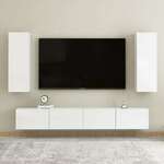 Vidaxl Komplet TV omaric 4-delni visok sijaj bela iverna plošča