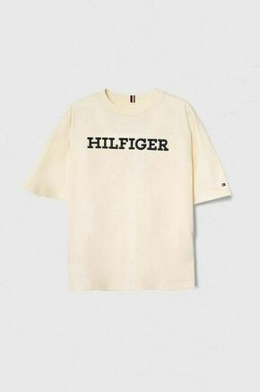 Otroška bombažna kratka majica Tommy Hilfiger bež barva - bež. Otroške lahkotna kratka majica iz kolekcije Tommy Hilfiger