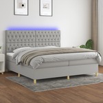 Box spring postelja z vzmetnico LED sv. siva 200x200 cm blago - vidaXL - Siva - 93,08 - 200 x 200 cm - vidaXL