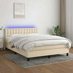 Greatstore Box spring postelja z vzmetnico LED krem 140x190 cm blago