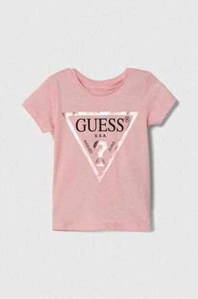 Otroška bombažna kratka majica Guess roza barva - roza. Otroške lahkotna kratka majica iz kolekcije Guess. Model izdelan iz pletenine