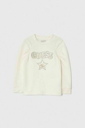 Otroški bombažen pulover Guess bež barva - bež. Otroški pulover iz kolekcije Guess. Model izdelan iz elastične pletenine. Mehko oblazinjena sredina zagotavlja visoko raven udobja.