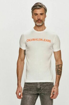Calvin Klein Jeans T-shirt - bela. T-shirt iz zbirke Calvin Klein Jeans. Model narejen iz rahlo elastična tkanina.