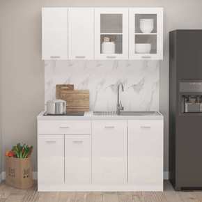 VidaXL Komplet kuhinjskih omaric 4-delni visok sijaj bel iverna plošča