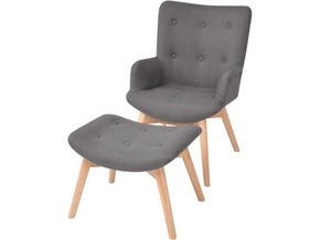 VIDAXL Fotelj s stolčkom za noge sivo blago