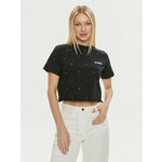 Bombažna kratka majica Guess SKYLAR ženska, črna barva, V4GI08 JA914 - črna. Kratka majica iz kolekcije Guess, izdelana iz pletenine z nalepko. Model iz zračne bombažne tkanine.