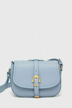 Usnjena torbica Coccinelle rjava barva - modra. Majhna torbica iz kolekcije Coccinelle. Model na zapenjanje