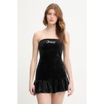 Juicy Couture velurna obleka RUFFLE DRESS črna JCWED126311