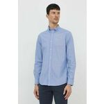 Bombažna srajca Barbour moška - modra. Srajca iz kolekcije Barbour, izdelana iz enobarvne tkanine. Model iz zračne bombažne tkanine.