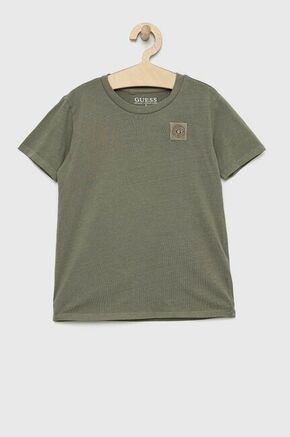Dvostranski bombažen t-shirt Guess zelena barva - zelena. Otroški kratka majica iz kolekcije Guess. Model izdelan iz enobarvne pletenine.