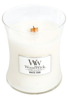 Woodwick dišeča sveča Beli teak