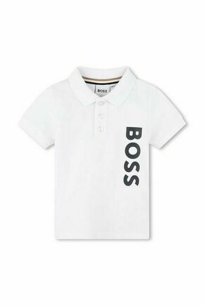 Otroške bombažne polo majice BOSS bela barva - bela. Polo majica za dojenčka iz kolekcije BOSS. Model izdelan iz udobne pletenine.