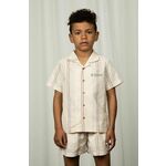 Otroška srajca s primesjo lanu Mini Rodini bež barva - bež. Otroški srajca iz kolekcije Mini Rodini. Model izdelan iz vzorčaste tkanine.