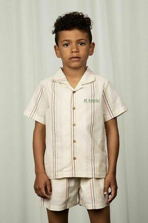 Otroška srajca s primesjo lanu Mini Rodini bež barva - bež. Otroški srajca iz kolekcije Mini Rodini. Model izdelan iz vzorčaste tkanine.