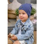 Otroška bombažna kapa Jamiks SEVERUS - modra. Otroška kapa iz kolekcije Jamiks. Model izdelan iz pletenine z nalepko.