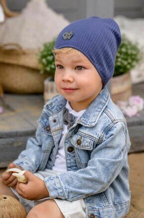 Otroška bombažna kapa Jamiks SEVERUS - modra. Otroška kapa iz kolekcije Jamiks. Model izdelan iz pletenine z nalepko.
