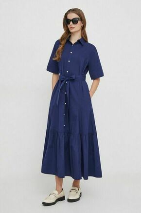 Bombažna obleka Polo Ralph Lauren - modra. Casual obleka iz kolekcije Polo Ralph Lauren. Model izdelan iz enobarvne tkanine. Model iz izjemno udobne in zračne tkanine je idealen za toplejše letne čase.