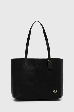 Usnjena torbica Coach črna barva - črna. Velika torbica iz kolekcije Coach. Model na zapenjanje