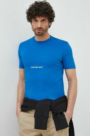 Bombažna kratka majica Calvin Klein Jeans - modra. Kratka majica iz kolekcije Calvin Klein Jeans. Model izdelan iz pletenine z nalepko. Izjemno udoben material.