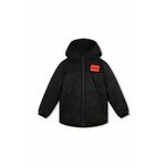 Otroška jakna HUGO črna barva - črna. Otroški jakna iz kolekcije HUGO. Lahek model, izdelan iz blaga z aplikacijo.