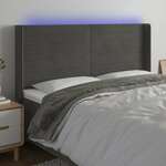 Greatstore LED posteljno vzglavje temno sivo 183x16x118/128 cm žamet