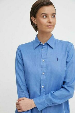 Lanena srajca Polo Ralph Lauren turkizna barva - modra. Srajca iz kolekcije Polo Ralph Lauren. Model izdelan iz lahke tkanine. Ima klasičen ovratnik. Izjemno udoben
