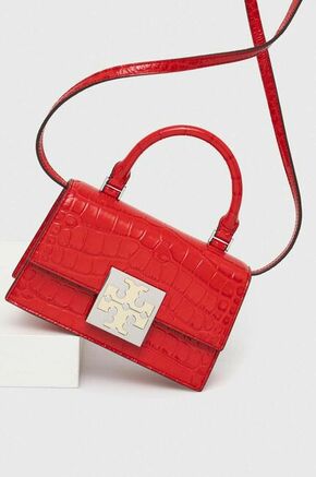 Usnjena torbica Tory Burch rdeča barva - rdeča. Majhna torbica iz kolekcije Tory Burch. Model na zapenjanje