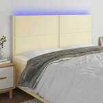 Greatstore LED posteljno vzglavje krem 180x5x118/128 cm umetno usnje