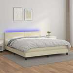 Vidaxl Box spring postelja z vzmetnico LED krem 160x200cm umetno usnje