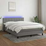 Greatstore Box spring postelja z vzmetnico LED temno siva 140x190 cm blago