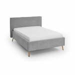Svetlo siva oblazinjena zakonska postelja s prostorom za shranjevanje z letvenim dnom 140x200 cm Riva – Meise Möbel
