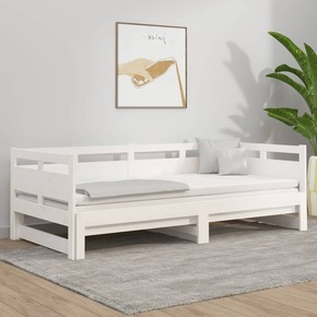 Shumee Izvlečna dnevna postelja bela trdna borovina 2x(90x190) cm