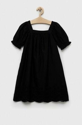 Otroška bombažna obleka GAP črna barva - črna. Otroški obleka iz kolekcije GAP. Raven model