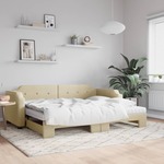 vidaXL Izvlečna dnevna postelja z vzmetnico krem 100x200 cm blago