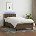 shumee Box spring postelja z vzmetnico LED temno rjava 100x200cm blago