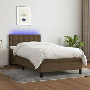Shumee Box spring postelja z vzmetnico LED temno rjava 100x200cm blago