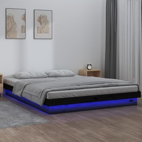 Greatstore LED posteljni okvir črn 135x190 cm 4FT6 trden les