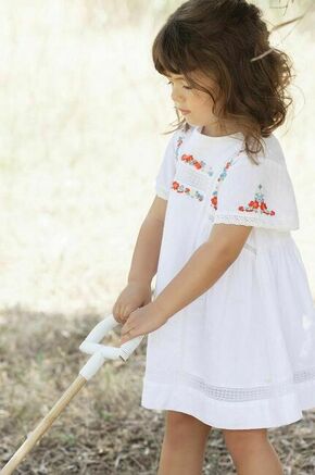 Otroška bombažna obleka Tartine et Chocolat bela barva - bela. Obleka za dojenčke iz kolekcije Tartine et Chocolat. Nabran model