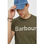 Bombažna kratka majica Barbour moški, zelena barva - zelena. Kratka majica iz kolekcije Barbour, izdelana iz tanke, elastične pletenine. Model iz izjemno udobne bombažne tkanine, ki je zračna.