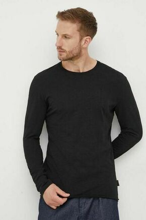 Bombažna majica z dolgimi rokavi Sisley črna barva - črna. Majica z dolgimi rokavi iz kolekcije Sisley. Model izdelan iz pletenine
