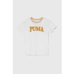 Otroška bombažna kratka majica Puma PUMA SQUAD B bela barva - bela. Otroška kratka majica iz kolekcije Puma, izdelana iz pletenine s potiskom. Model iz izjemno udobne bombažne tkanine.